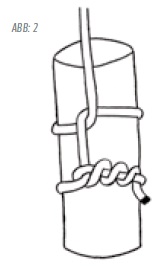 Zeichnung eines Stammstückes mit Riggingseil umwickelt